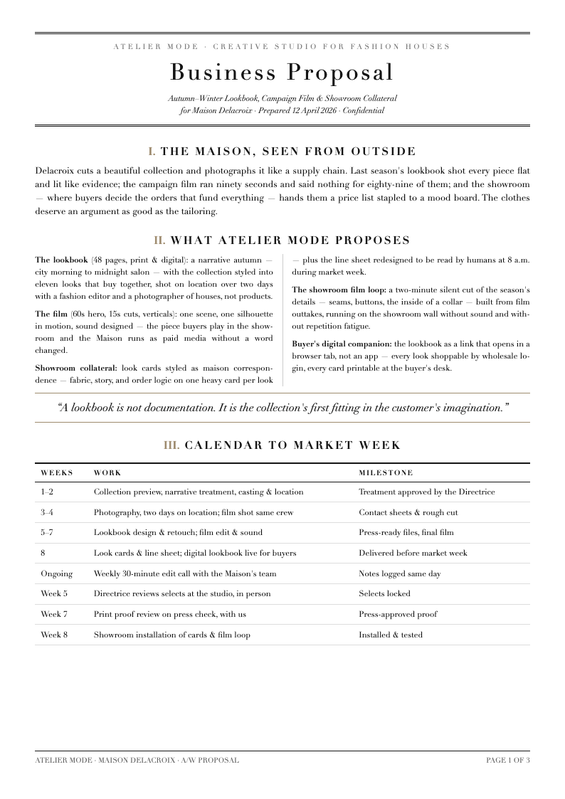 Fashion lookbook business proposal